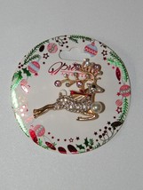 Gold 2&quot; Christmas Reindeer Rhinestone Brooch Princess Accessories - £6.21 GBP