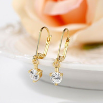14KYellow Gold Plated 2Ct Round Cut CZ Moissanite Leverback Drop Dangle Earrings - £110.78 GBP