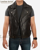 Men&#39;s Fashion Leather Vest Streetwear Vest Sheepskin Leather Vest 2 Side... - £74.50 GBP