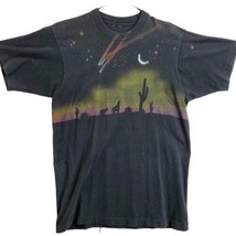 Desert Night Scene Coyote &amp; Cactus Night Sky Wrap Around Shirt SZ M - £15.75 GBP