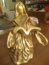 Vtg. 1971 Arp Paper Mache-Like Gold Gilded Kneeling Angel Figurine - 11&quot; Tall - £19.94 GBP