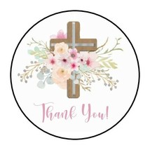 30 THANK YOU FLORAL CROSS  ENVELOPE SEALS LABELS STICKERS 1.5&quot; ROUND FLO... - £5.88 GBP