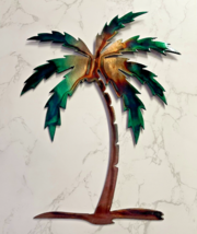 Palm Tree Metal Wall Art Décor 12&quot; tall Left Facing Marbled Green copper... - £26.94 GBP