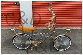 NEW! 20&quot; SQUARE TWISTED CAGE CUSTOMIZED LOWRIDER BIKE IN GOLD/ CHROME - £1,869.03 GBP