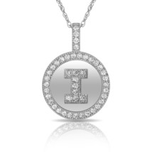 14K Solid White Gold Round Circle Initial &quot;I&quot; Letter Charm Pendant &amp; Nec... - £28.84 GBP+