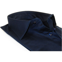 Men 100% Sateen Cotton Shirt Manschett Quesste Turkey Slim Fit 4010-07 Navy Blue image 5
