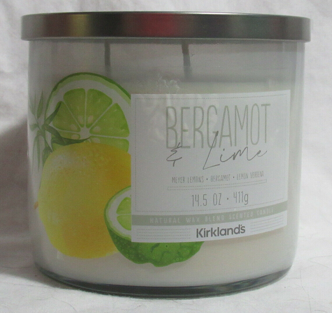 Kirkland's 14.5 oz Large Jar 3-Wick Candle Natural Wax Blend BERGAMOT & LIME - £21.64 GBP