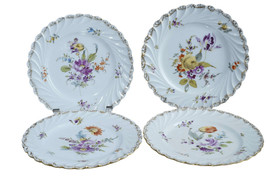 c1900 Richard Klemm Swirled Dresden flowers Salad plate set - $183.15