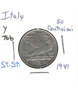 Italy 50 Cenisimi, 1941 Stainless Steel, KM 76 - £2.59 GBP