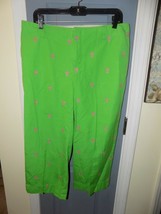 Lilly Pulitzer Green Capri Cropped Pants W/Pink Palm Tree Size 10 Women&#39;... - £54.62 GBP