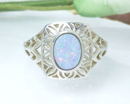 Sterling Opal Doublet Filigree Ring Size 7 - £34.37 GBP
