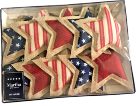 Martha Stewart 4th Of July 5&quot; Stars 6 Ft Mantle Garland Burlap Jute 10 Stars - £30.90 GBP