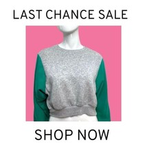 Cropped Sweatshirt Women’s XS JoyLab Green Gray Color Block Long Sleeve - £7.80 GBP