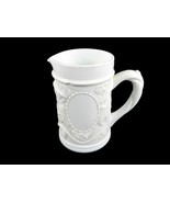 Fenton Milk Glass Pitcher, Grapes &amp; Leaves Bas Relief Pattern, Vine Handle - $14.65