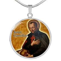 Express Your Love Gifts St. Camillus Catholic Saint Circle Necklace Engraved 18k - £55.62 GBP