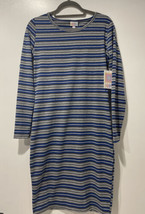 LULAROE LLR DEBBIE SIZE MED T-SHIRT DRESS LONG SLEEVE BLUE AND GRAY STRI... - £27.81 GBP