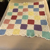 Vintage Pastel Hand Crocheted Multi Color Granny Squares Baby Blanket 50x58  - £21.70 GBP