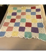 Vintage Pastel Hand Crocheted Multi Color Granny Squares Baby Blanket 50... - £21.45 GBP