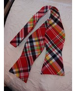 UNBRANDED MEN&#39;S RED BLUE WHITE GREEN YELLOW PLAID BOW TIE ADJUSTABLE OSF... - $6.92