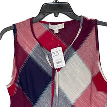 Weekend Suzanne Betro Tunic Size Small Red Navy Plaid Sleeveless Rayon - £20.49 GBP