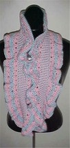 Hand Crochet Pink/Blue Circle Infinity Ruffled Scarf/Neckwarmer  #157...NEW - $12.19