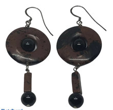 Vintage Hand Crafted brown &amp; black jasper Onyx sterling earrings earrings - £39.88 GBP