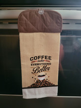 Hanging Kitchen Dish Towel w/ Pot Holder Top - Coffee Makes Everything B... - £5.50 GBP