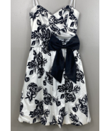 Maddy Paige Dress With Roughed Front White With Black Roses And Bow - £11.08 GBP