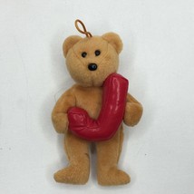 TY Beanie Babies Baby Ornament Light Brown Plush Teddy Bear Red Alphabet J - £27.96 GBP