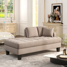 64&quot; Deep Tufted Upholstered Textured Fabric Chaise Lounge - Warm Grey - £274.90 GBP
