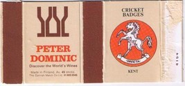 UK Matchbox Cover Cricket Badges Kent Peter Dominic Wines Finland - £1.14 GBP
