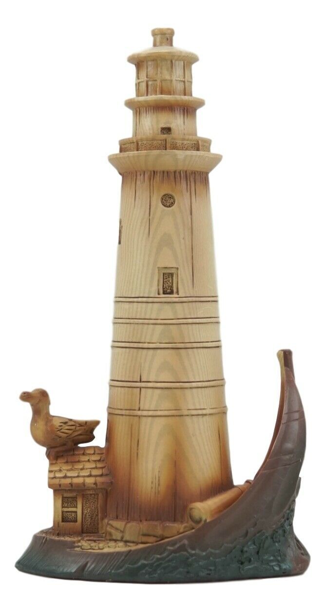 Ebros 9"H Nautical Lighthouse On A Giant Boat Deck with A Seagull Statue