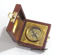 NauticalMart Handcrafted Brass Compass In Wooden Box  - £33.18 GBP