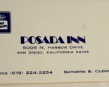 Posada Inn Hotel Vintage Business Card San Diego California - £3.93 GBP