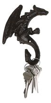 Set Of 2 Cast Iron Climbing Winged Sentinel Guardian Dragon Wall Hooks S... - $19.99