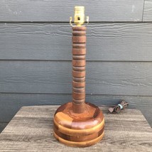 MCM Art Deco Hand Turned Wood Table Lamp Handmade Two Toned 18”x8” No Shade VTG - £75.54 GBP