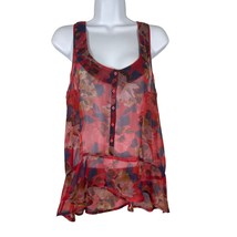Aerie Womens Sheer Sleeveless Blouse Size Small Red Floral Pullover Hi Low Hem - £10.03 GBP