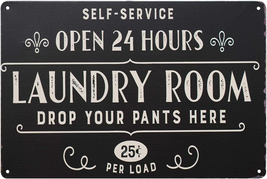 Open 24 Hours Laundry Room Vintage Retro Metal Sign Home Bathroom Laundry Decor  - £9.94 GBP