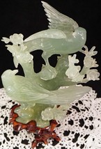 Lovely Translucent Jade Jadeite Sculpture of Birds in Branches &amp; Flowers - £479.00 GBP