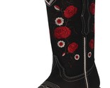 Womens Western Boots Black Leather Rose Embroidered Square Toe Botas Vaq... - £93.81 GBP