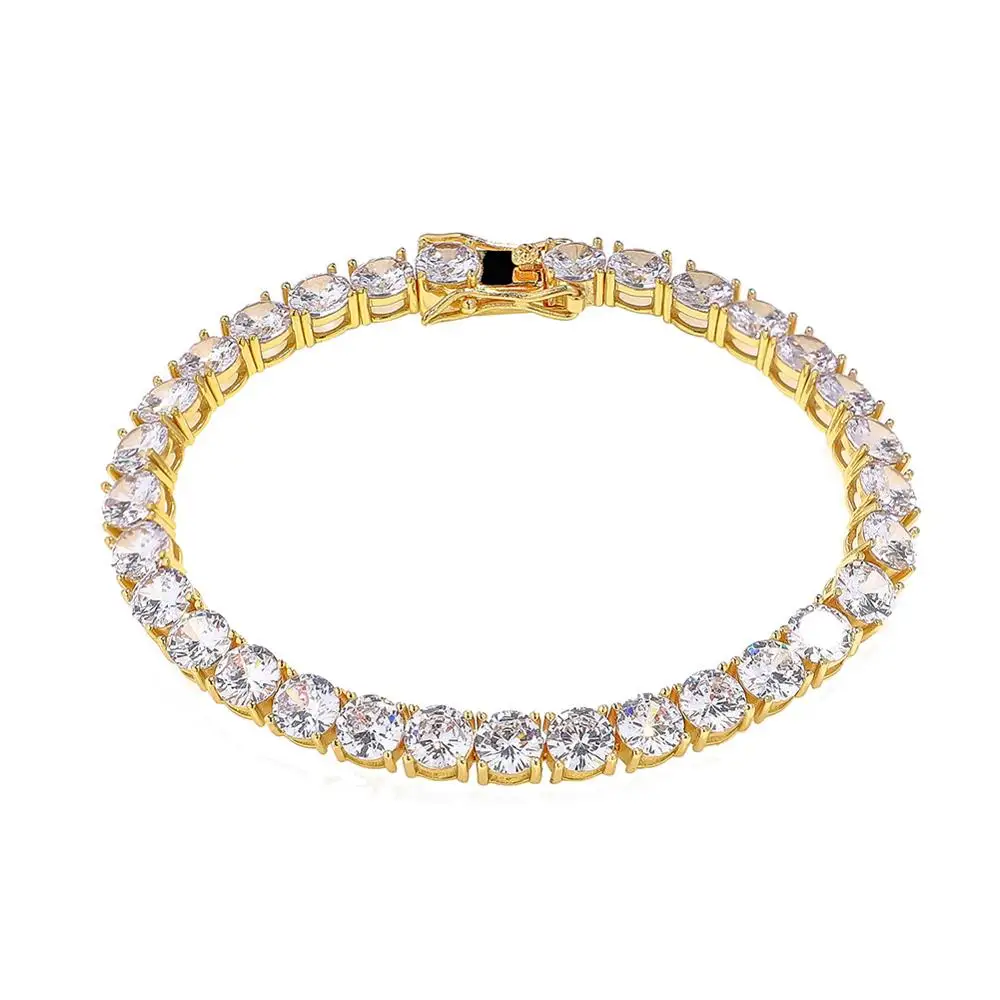 Iced Zircon 3-6MM Tennis Chain Men&#39;s Hip hop Jewelry 925 Sterling Silver Gold Lo - £57.36 GBP