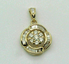 0.50 Ct Round &amp; Baguette Cut Diamond Cluster Pendant In 14K Yellow Gold Finish - £97.15 GBP