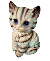 Large 7&quot; Blue Gray Tiger Tabby Kitten Cat Porcelain Figurine Japan Blue Eyes  - £19.49 GBP