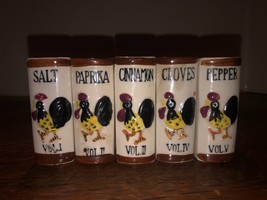 Set of 5 Vintage Rooster Book Shaped Spice Shakers-Vol. i ii iii iv v Japan - $10.00