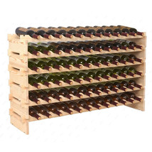 72 Bottles 6 Tier Wine Rack Holder Stackable Storage Solid Wood Display ... - $89.83