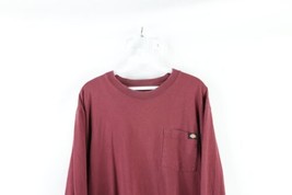 Vtg Dickies Mens Large Distressed Spell Out Long Sleeve Pocket T-Shirt Maroon - £23.56 GBP