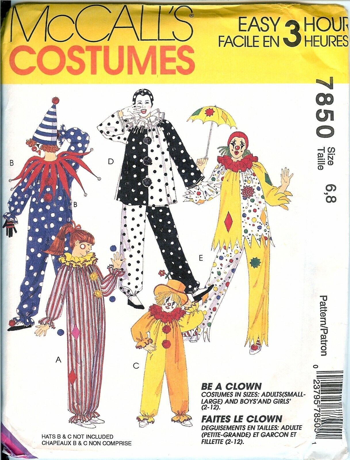 McCalls 7850 Circus CLOWN COSTUME Adult OR Child Sizes Unisex pattern UNCUT FF - £10.62 GBP
