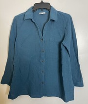 J Jill Teal Linen Casual Long Sleeve Button Up Collared Shirt Size Medium Petite - £19.53 GBP