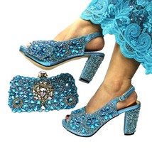 Peep Toe Sandals Matching Bag in Sky Blue Comfortable Heels Shoes with Platform  - £81.78 GBP