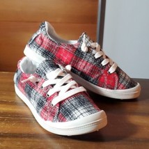 Forever Link Sneakers Size 5 Red Grey Plaid Flannel Memory Foam Heart - £18.01 GBP